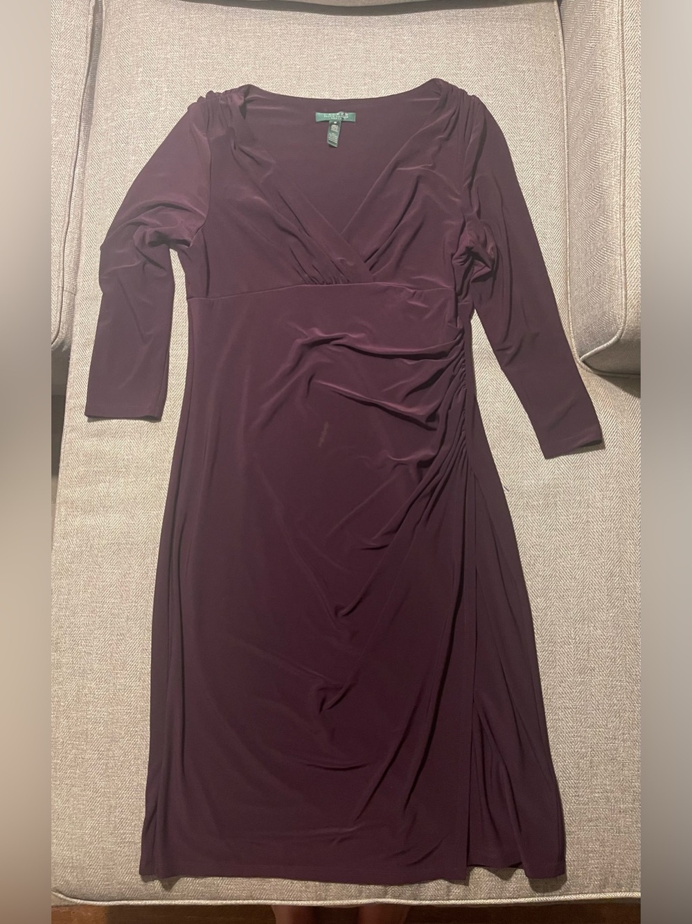 Lauren Ralph Lauren Plum Ruched Jersey Midi Dress Size 14